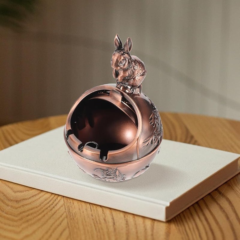 منفضة سجائر فنتاج على شكل أرنب مع غطاء، زخرفية ريترو مضادة للرياح للاستخدام الداخلي والخارجي - Image 5